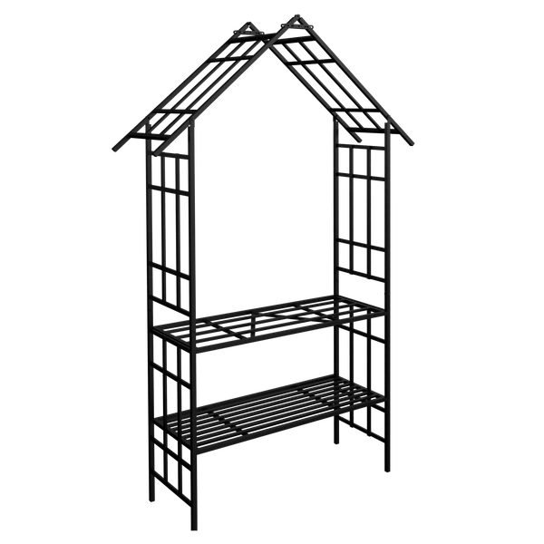 Metal Garden Arch with Bench - Climbing Plant Support, Black