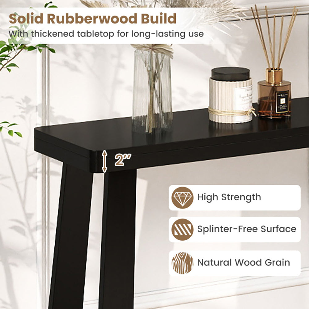 Solid Rubber Wood Console Table 43 Inch Narrow Entryway With Thick