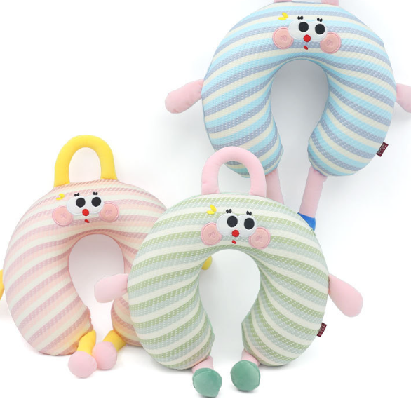 Kids Memory Foam U-Shaped Neck Pillow with 3D Limbs & Handle - Travel & Car Seat Support