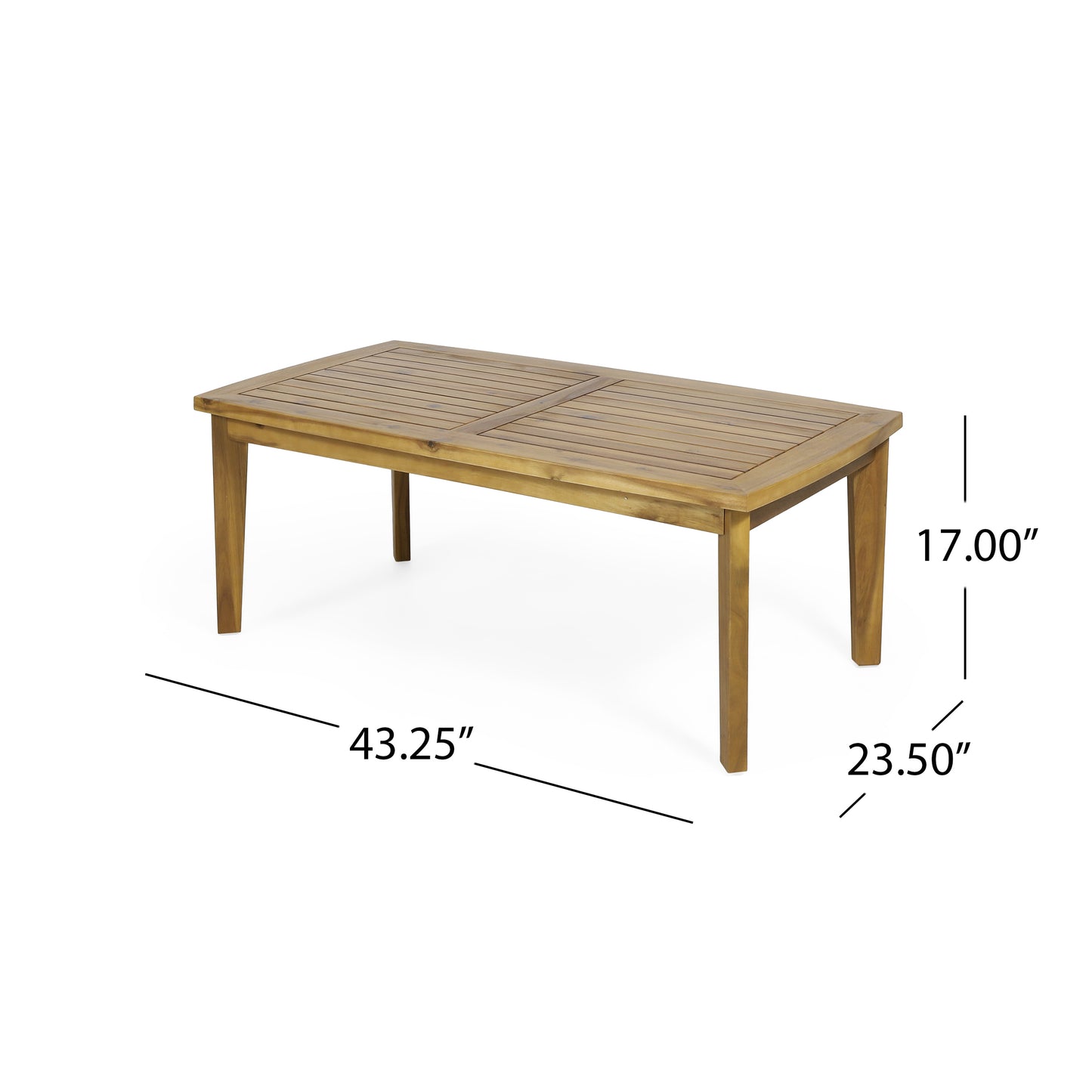 Outdoor Acacia Wood Rectangular Coffee Table, Teak, 43.25 W X 23.50 D