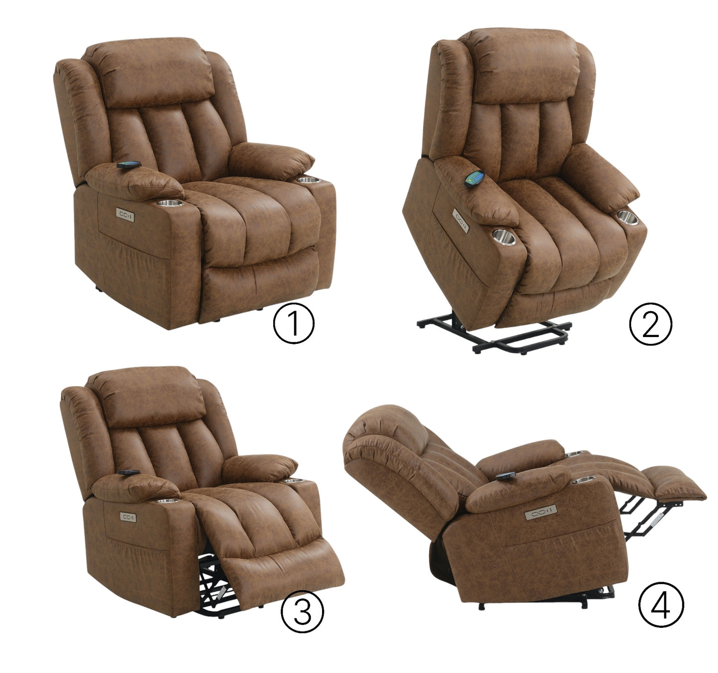 Power Motion Recliner with Heating & Massage - Brown