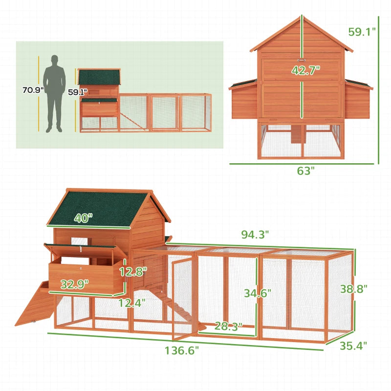 Spacious Wooden Chicken Coop with Two Sliding Windows - Orange