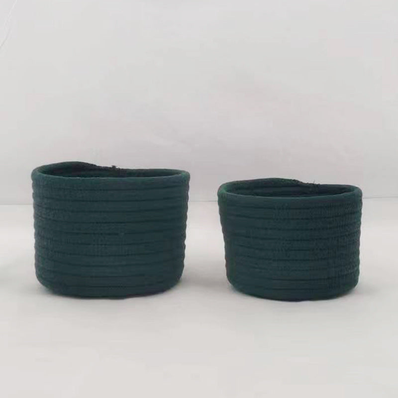 Hand-Woven Desktop Storage Basket - Multi-Color Cotton Rope Organizer