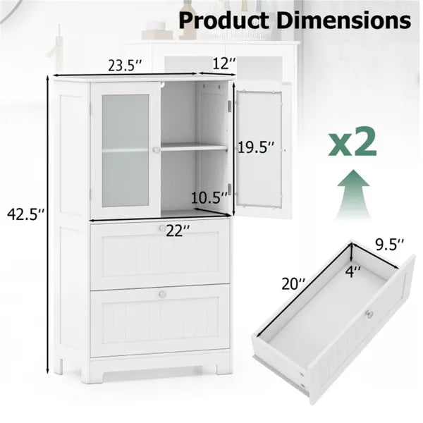 Freestanding Floor Storage Cabinet with Adjustable Shelf and 2 Drawers