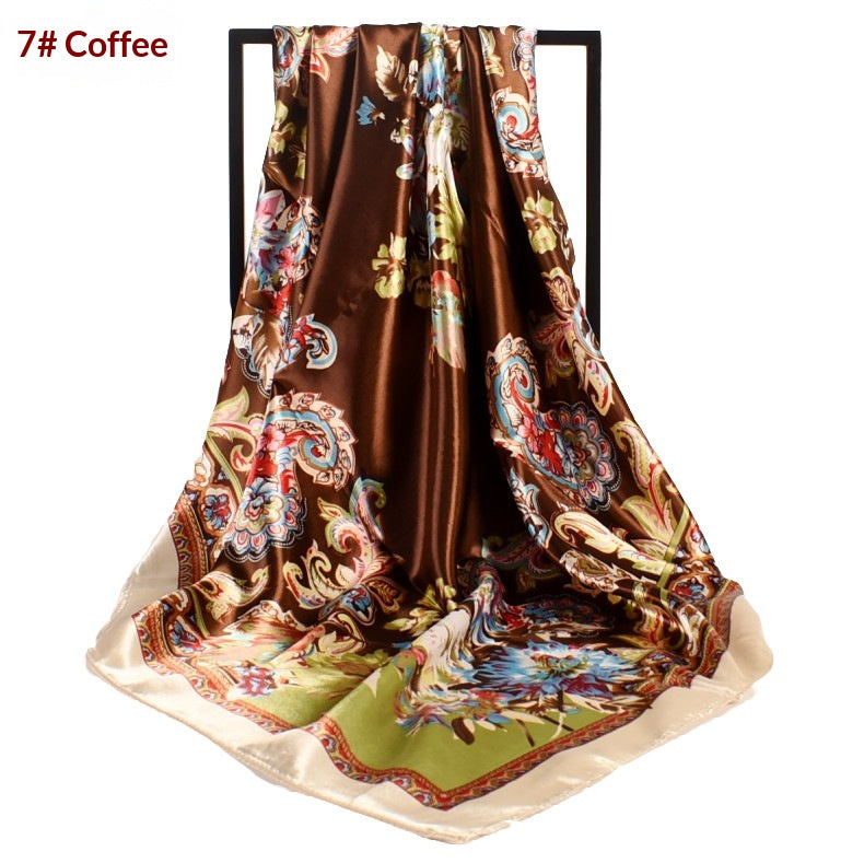 Retro Paisley Satin Square Scarf - Floral Print Large Neck Head Wrap