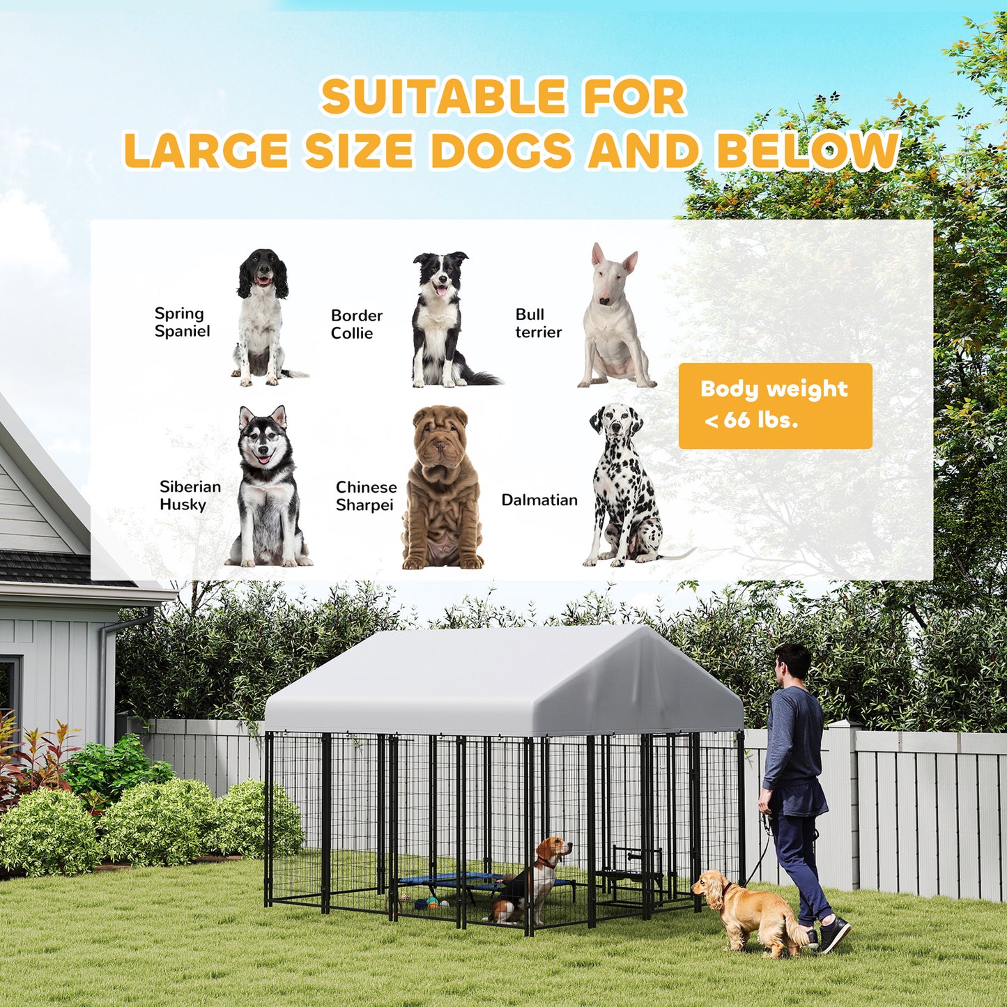 Heavy Duty Outdoor Dog Kennel with Roof, 8x8x6 ft Enclosure, Escape-Proof Lock