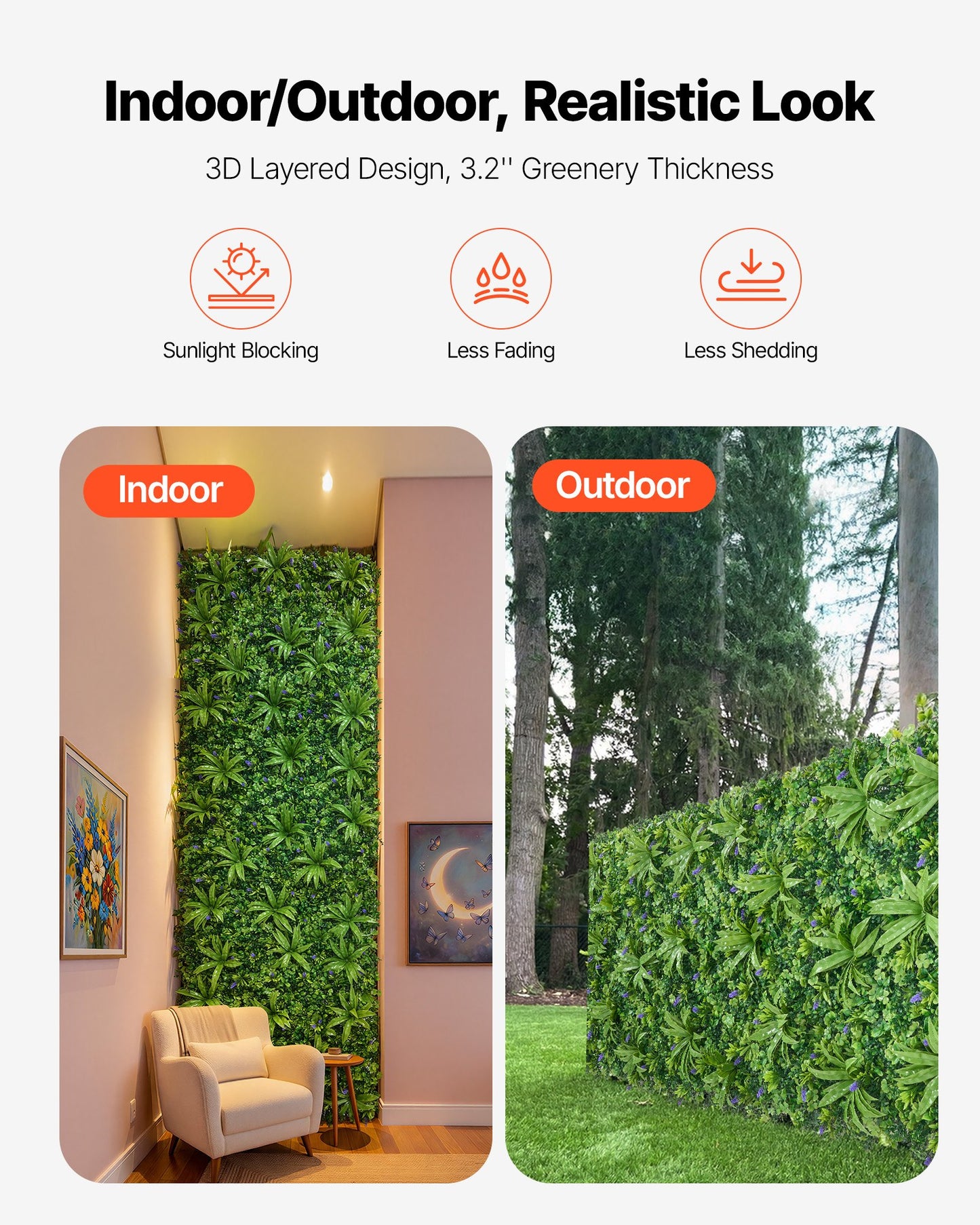 Artificial Greenery Wall Panel 40x120 Inches Privacy Fence Backdrop for Indoor & Outdoor Garden