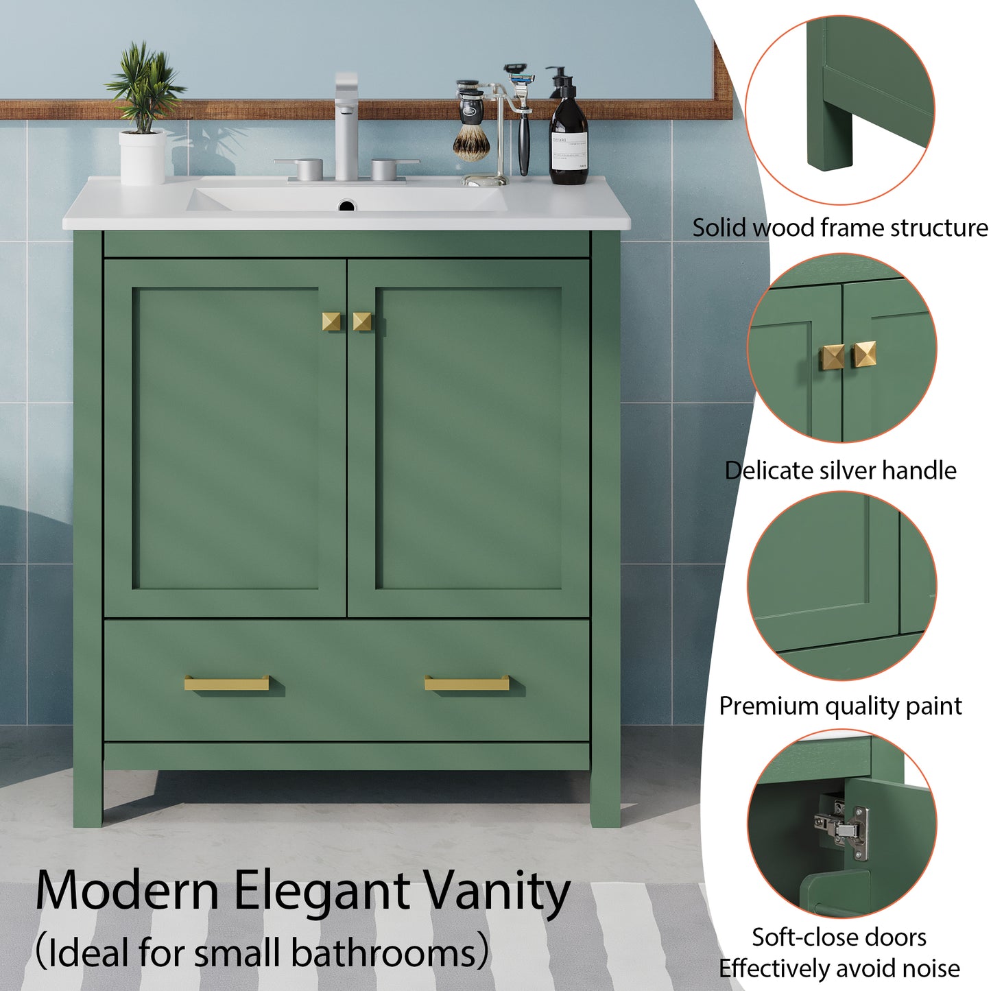 60" Green Bathroom Vanity Set with Double Ceramic Sinks