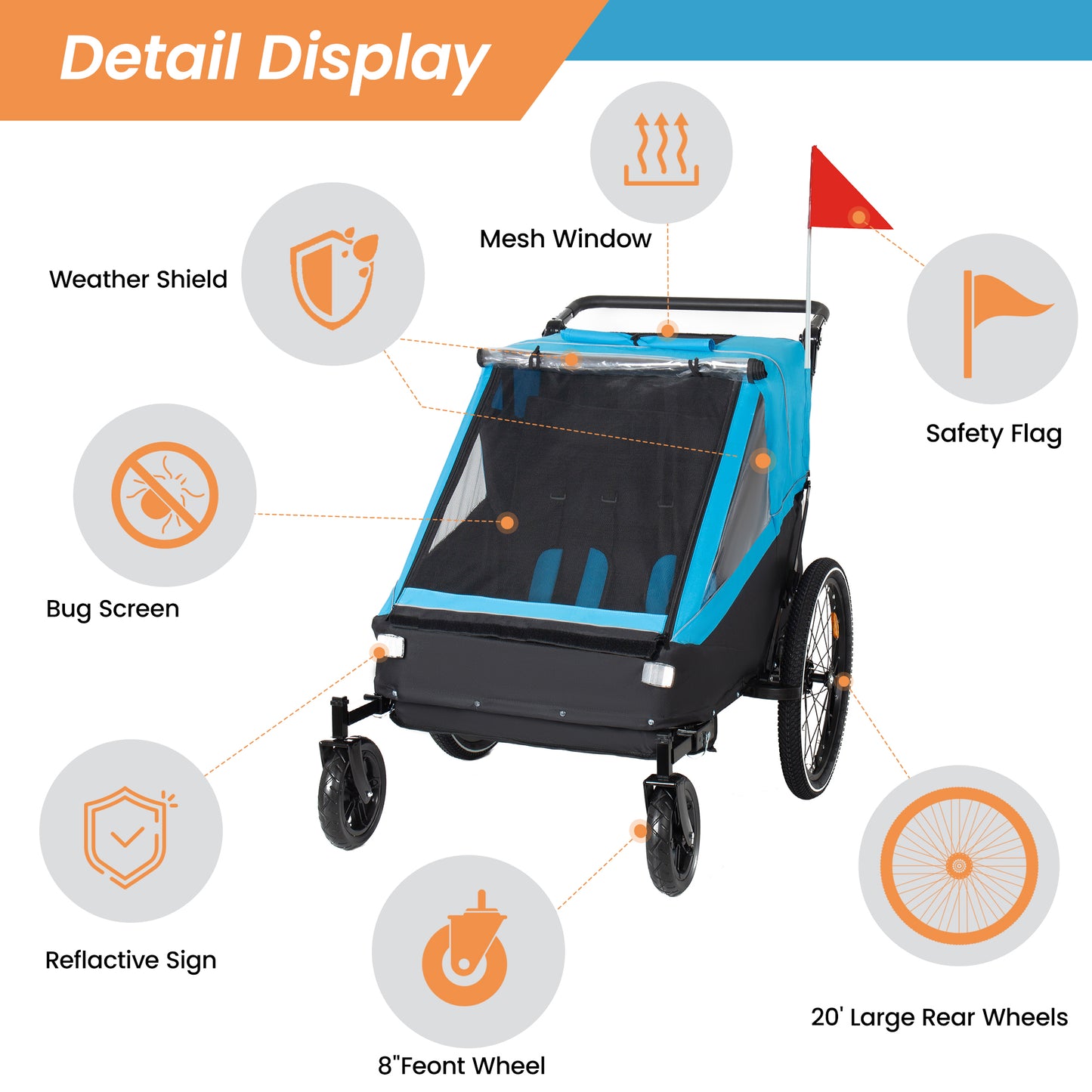 2 In 1 Kids Bike Trailer And Stroller For To Children, Jogging