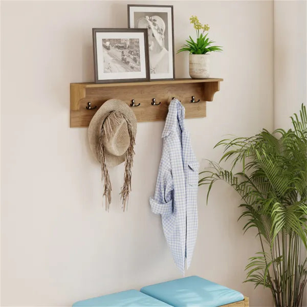Wall Mount Coat Rack with Shelf - 6 Hooks, 110LBS Capacity