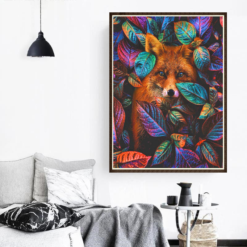 Diamond Painting Animal Fox Leaf Mosaic Kit - Round & Multi-Size Options