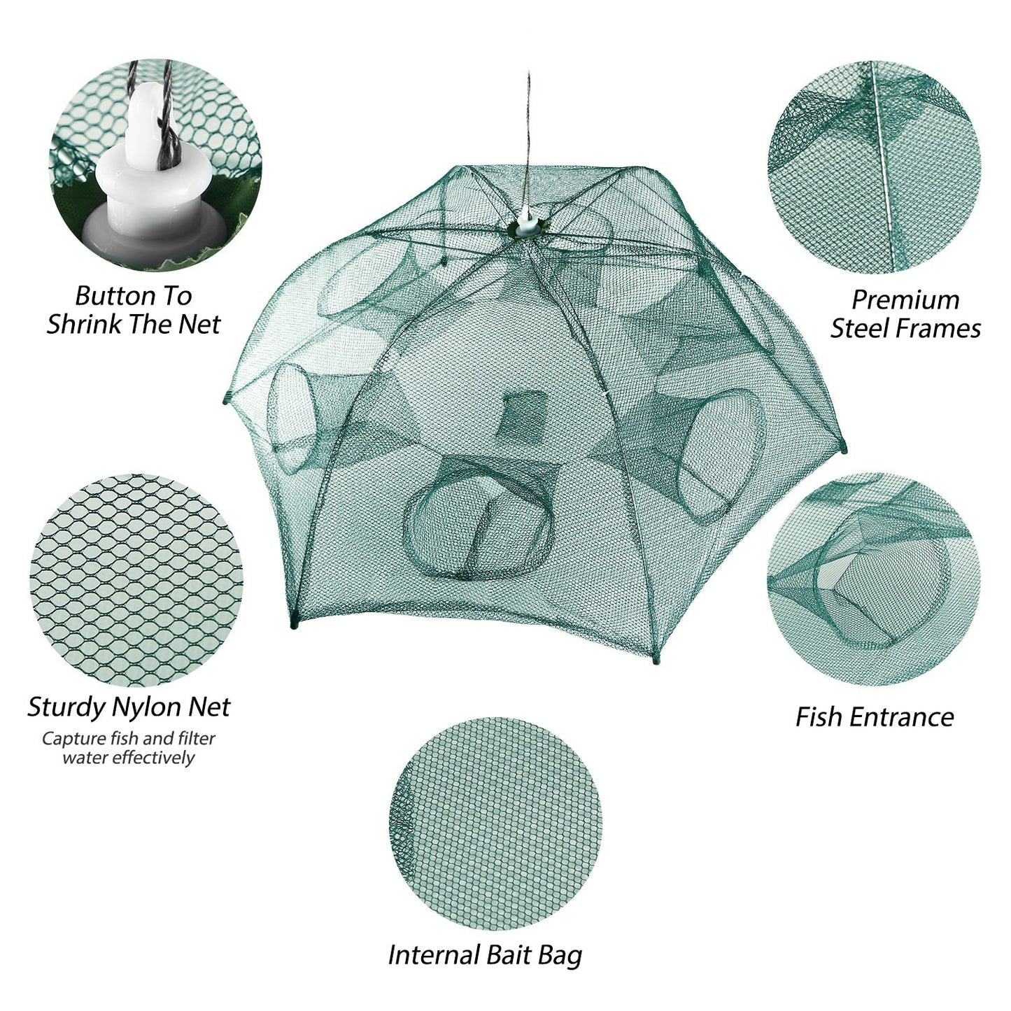 Portable Fishing Trap Net - Foldable Bait Catcher for Shrimp, Crab, Minnow