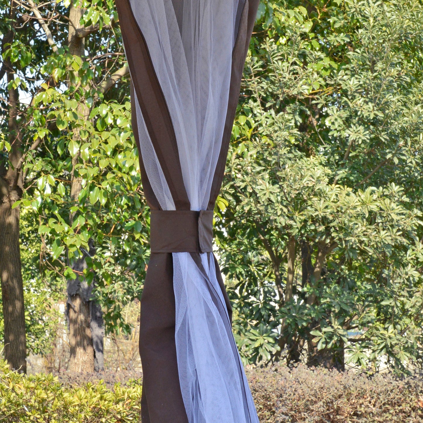 12' Round Outdoor Gazebo Canopy with Double Roof & Curtains