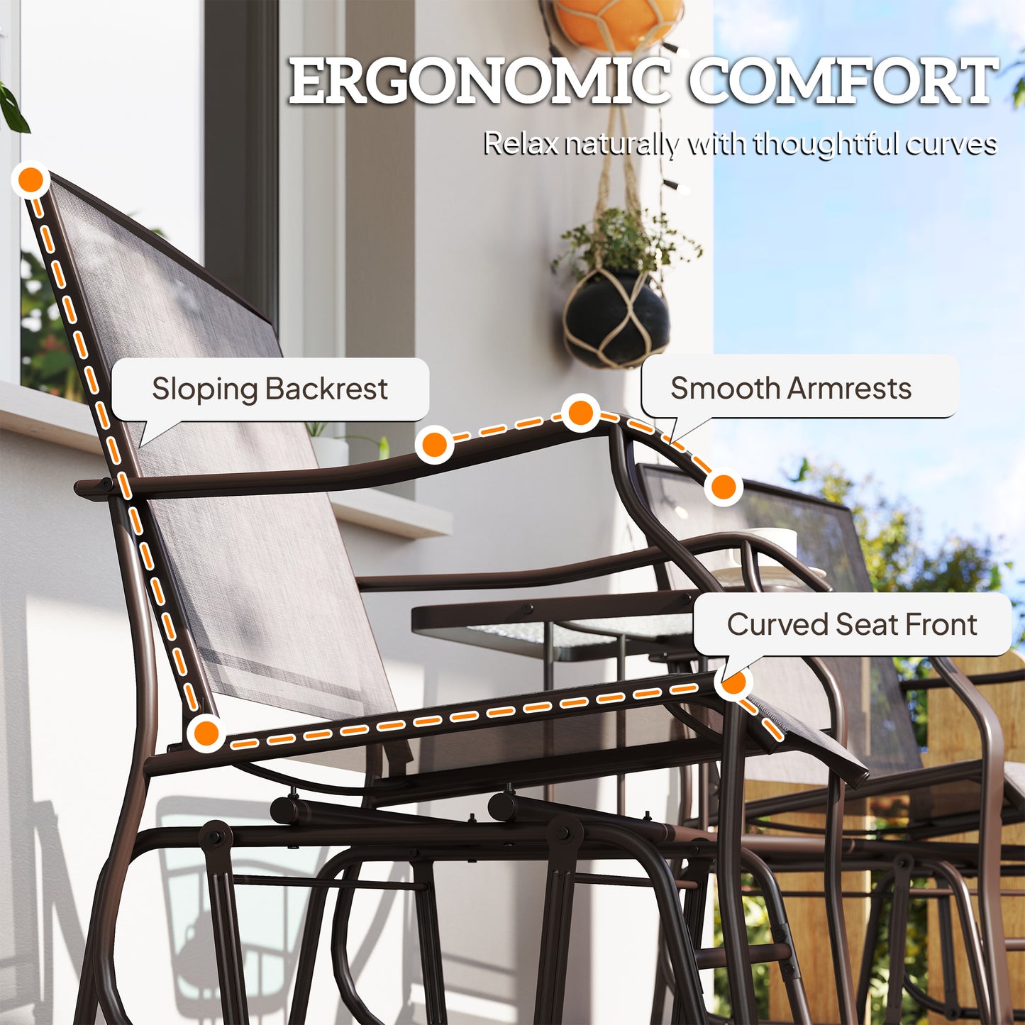 Outdoor Glider Chair with Coffee Table - 2-Seat Rocking Loveseat, Gray