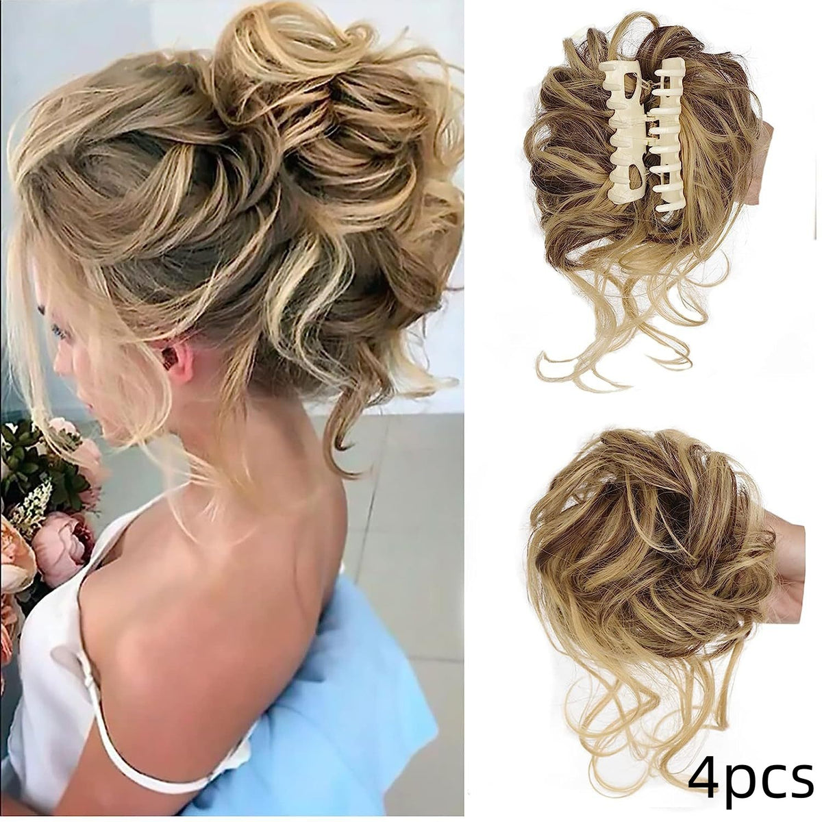 Messy Curly Hair Bun Wig for Women - Synthetic Hair Extension