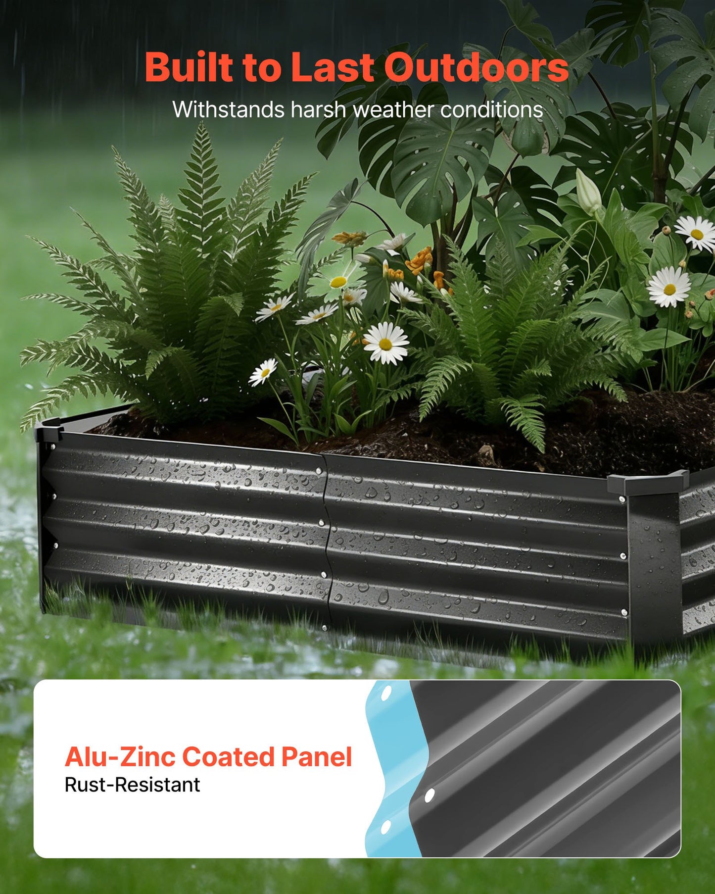 Black Galvanized Raised Garden Bed 8x4x1 Ft Outdoor Planter Box Kit with Gloves