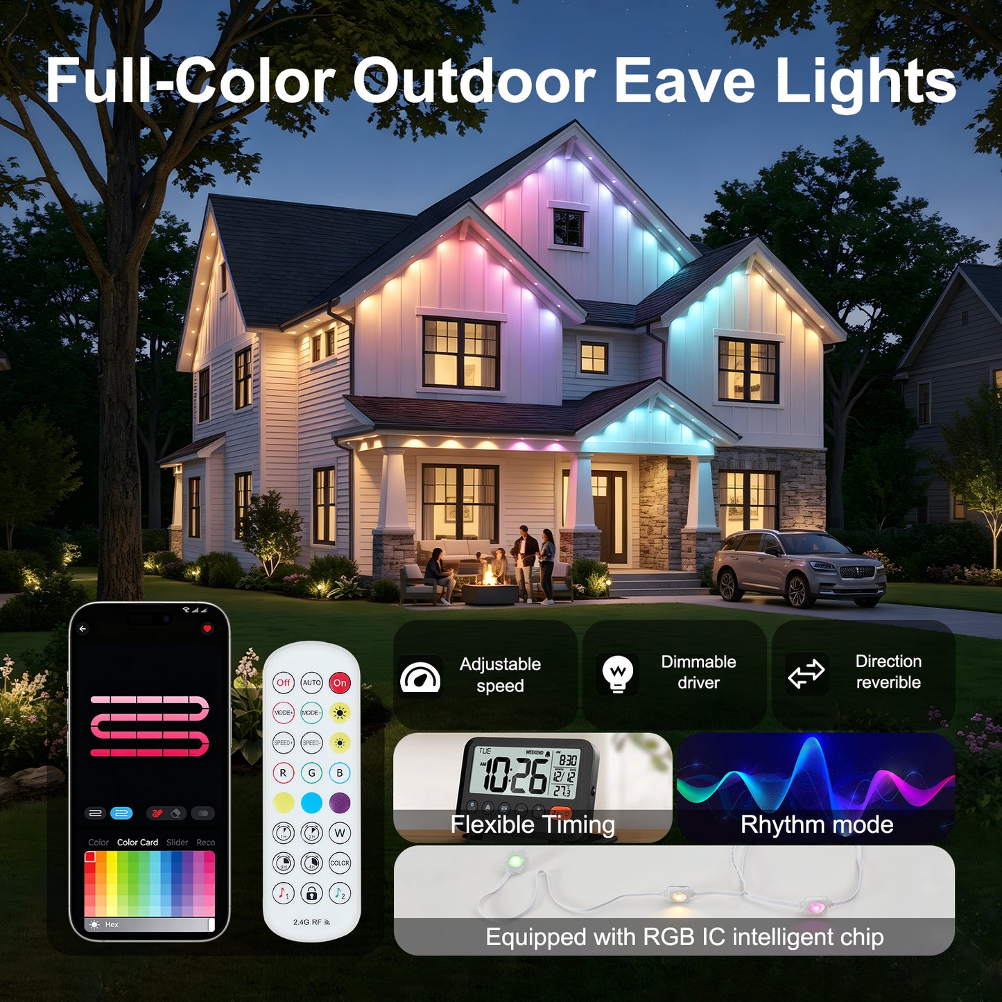 100FT Outdoor RGB String Lights with App Control, Waterproof Garden Decor