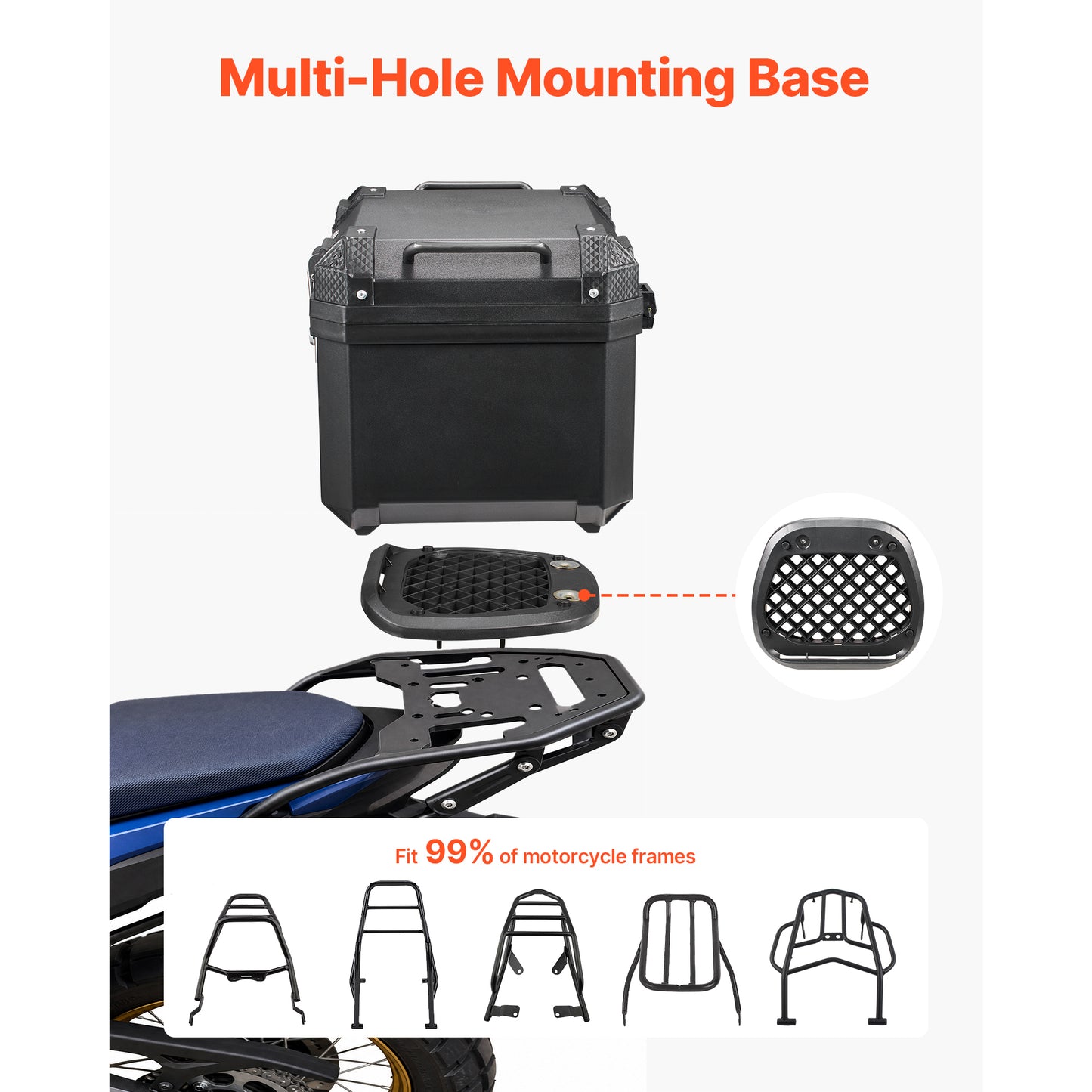 45L Waterproof Motorcycle Top Case with Lock & Leather Liner - Universal Tail Storage Box