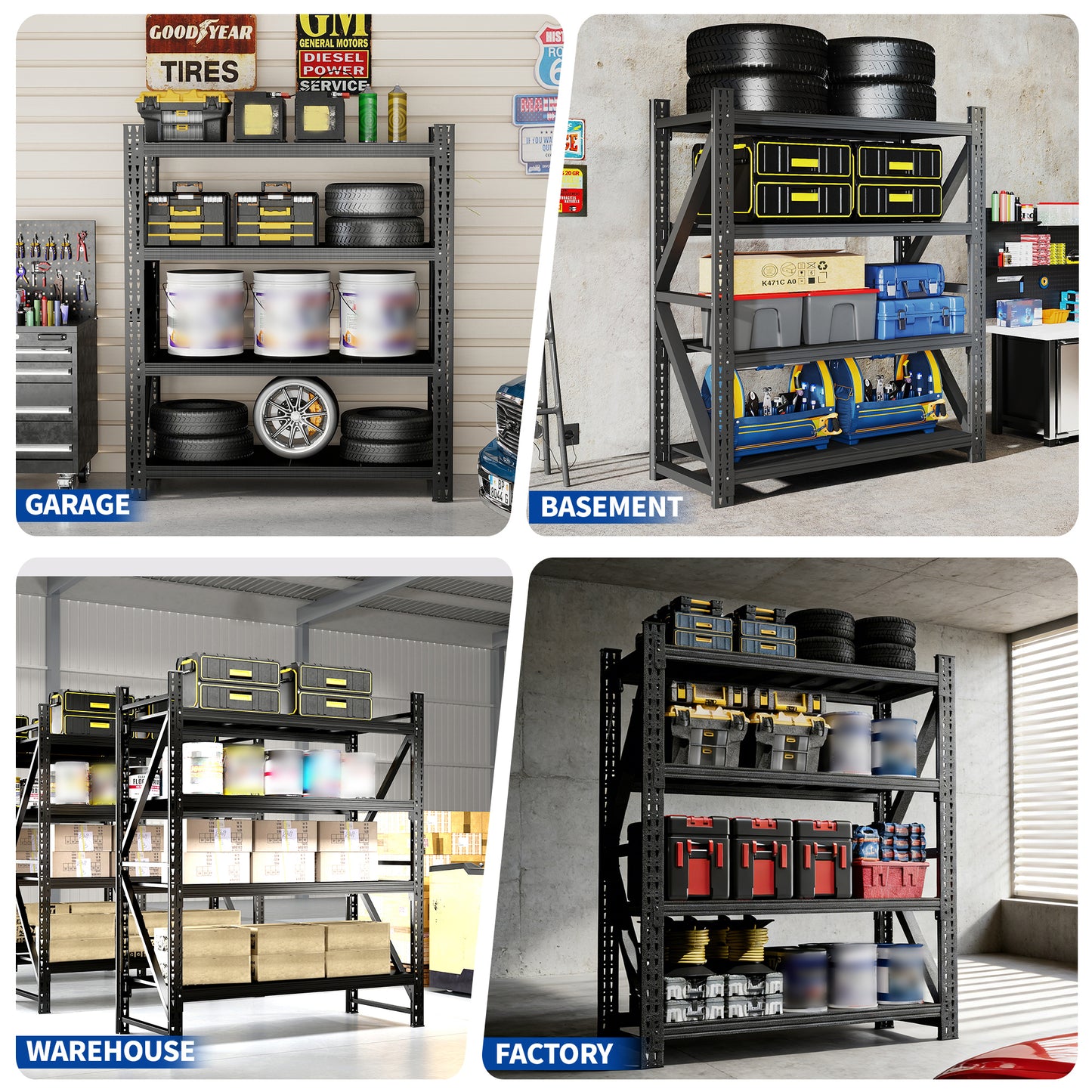 Heavy Duty Metal Adjustable Garage Shelves, 4000LBS Storage Rack 69H