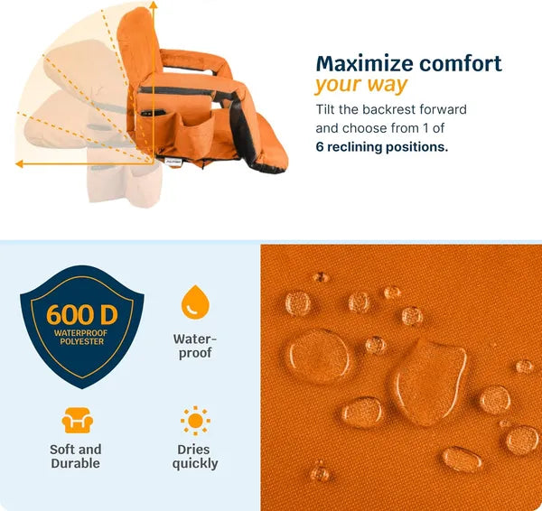 Heated Reclining Stadium Seat with Back Support - Orange