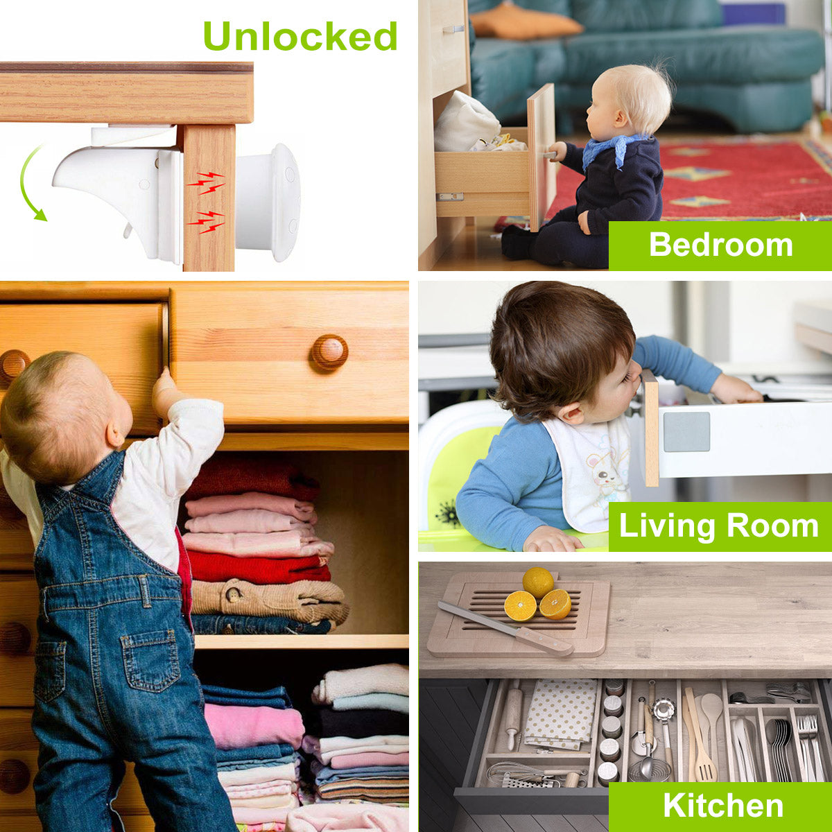 Magnetic Child Safety Cabinet Locks - 4 Pack Baby Proof Drawer Latches