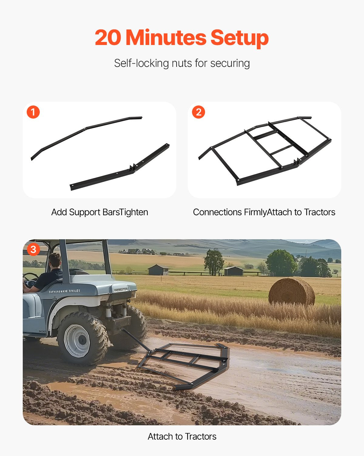 74-Inch Tow Behind Steel Drag Harrow for ATV UTV Gravel Leveling