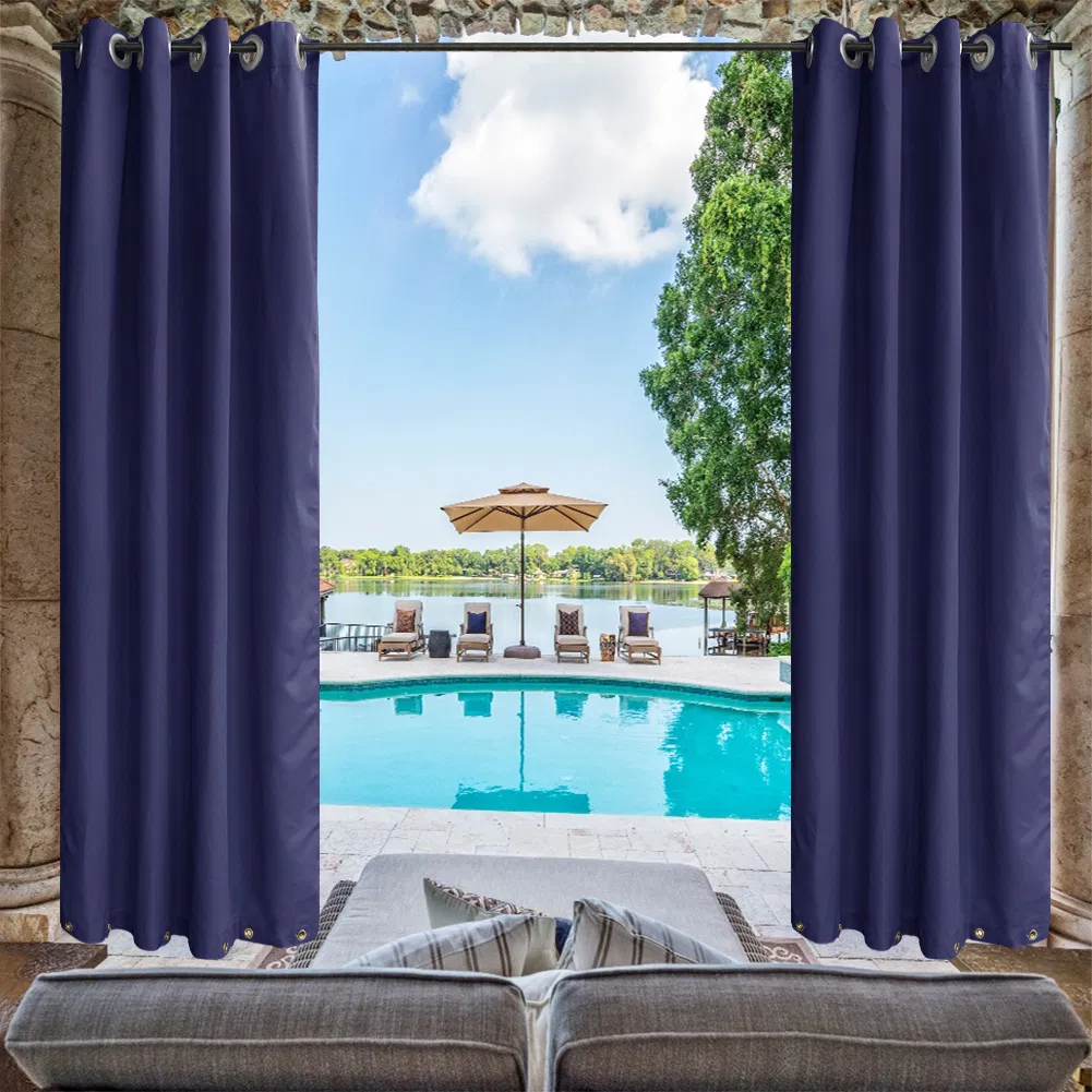 Durable Dark Blue Grommet Outdoor Curtains - Multiple Sizes