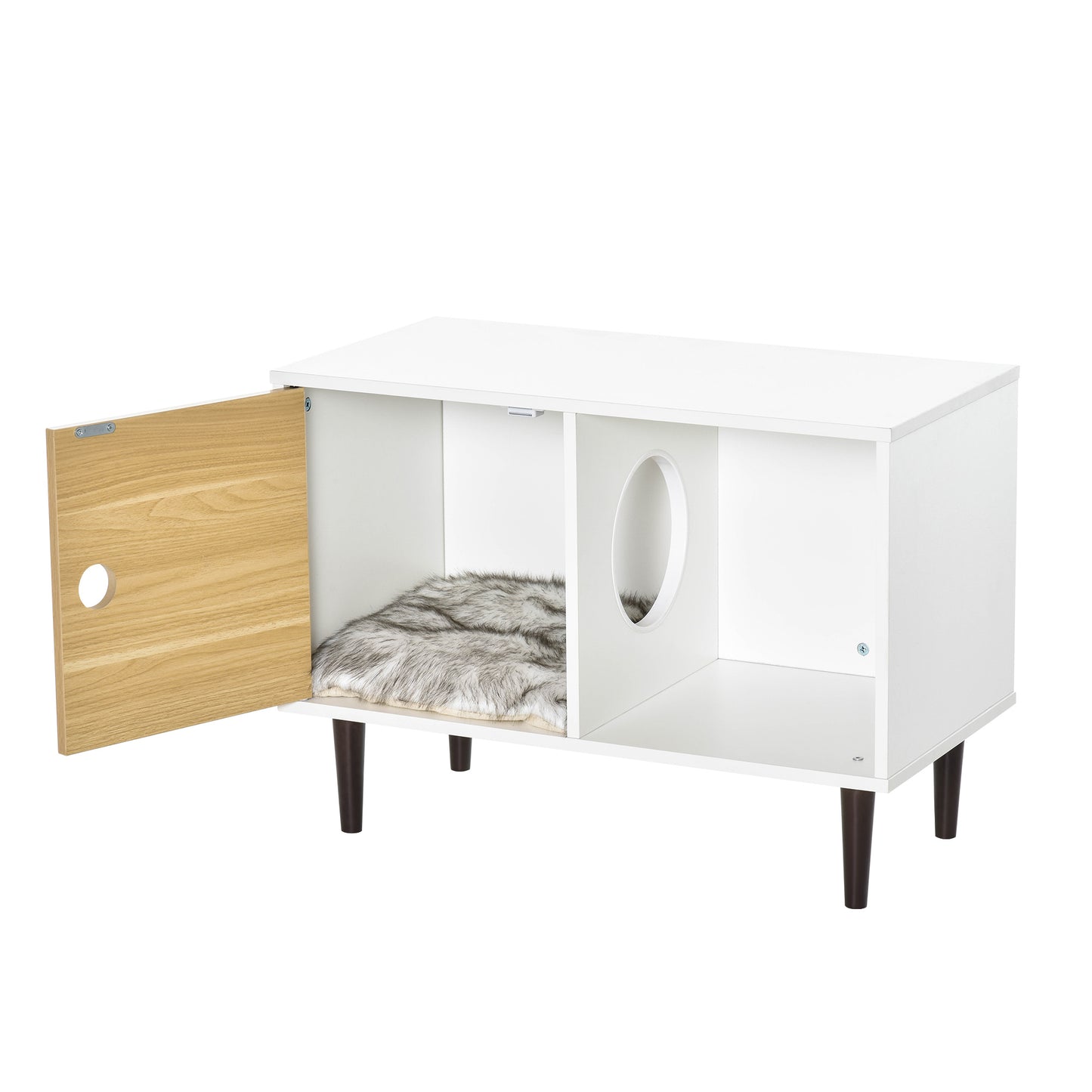 Wooden Cat House with Soft Cushion - Elevated Pet Condo with Storage - White, 800x460x160mm