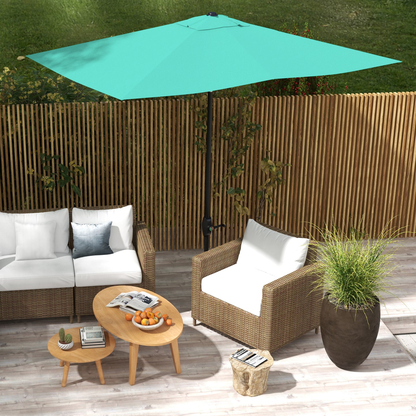Rectangular Market Umbrella with Crank & Tilt - Teal