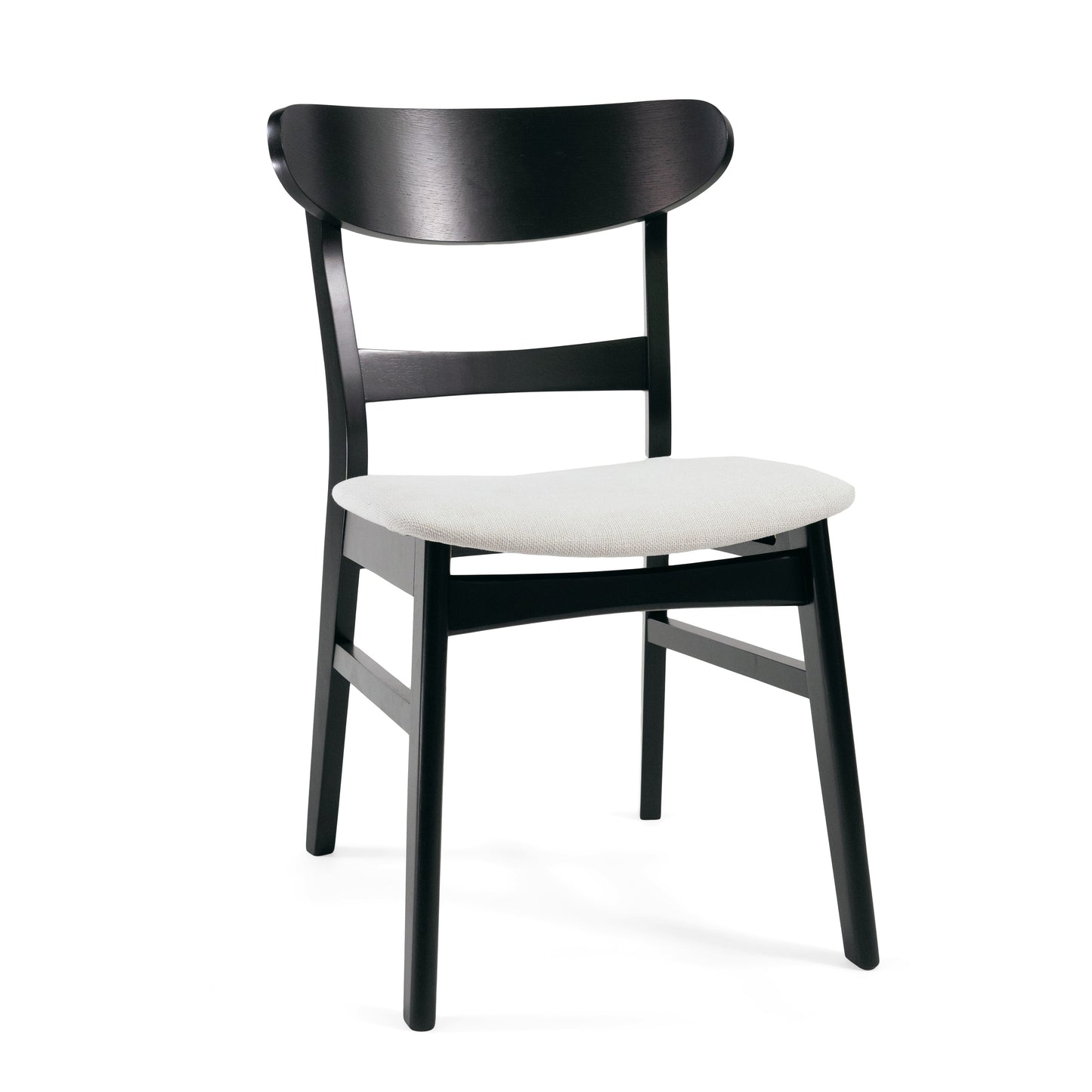 Set of 2 Upholstered Dining Chairs - Rubberwood Legs, Black & Light Beige