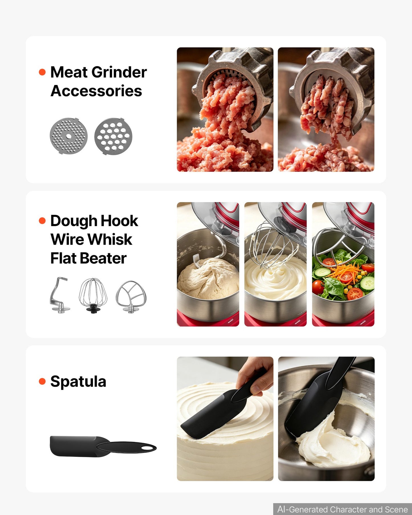 6.3 Qt Electric Stand Mixer with Attachments – Food & Kitchen Blender, Meat Grinder, Dough Hook, Whisk
