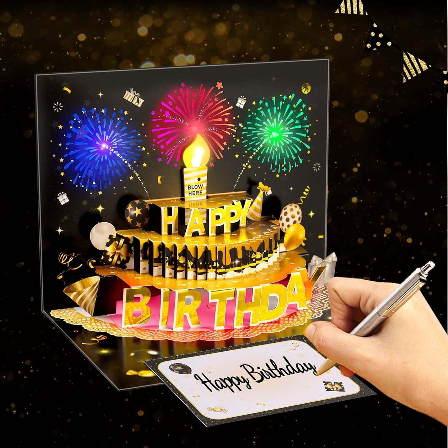 3D Happy Birthday Card with Envelope - Black, 15x20cm