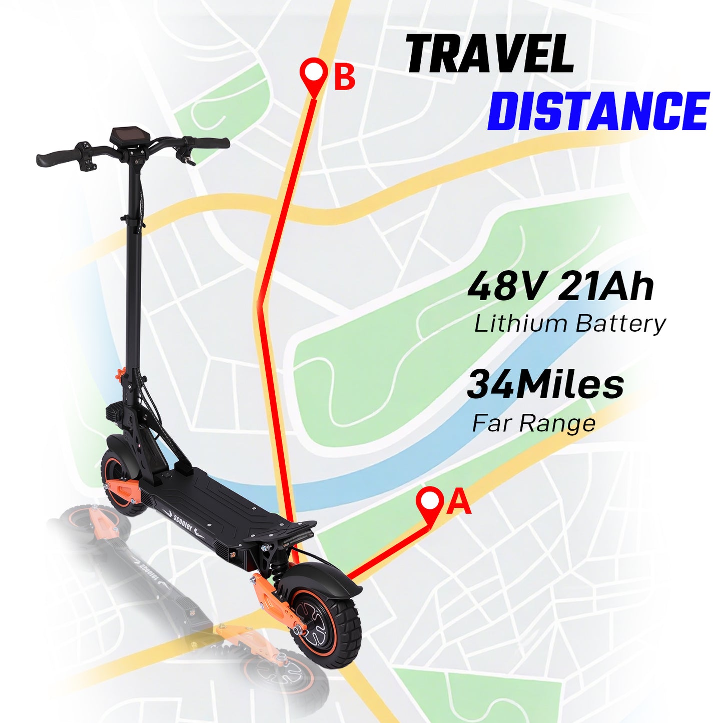 1600W Off-Road Electric Scooter - 48V 21Ah, 65km/h Top Speed