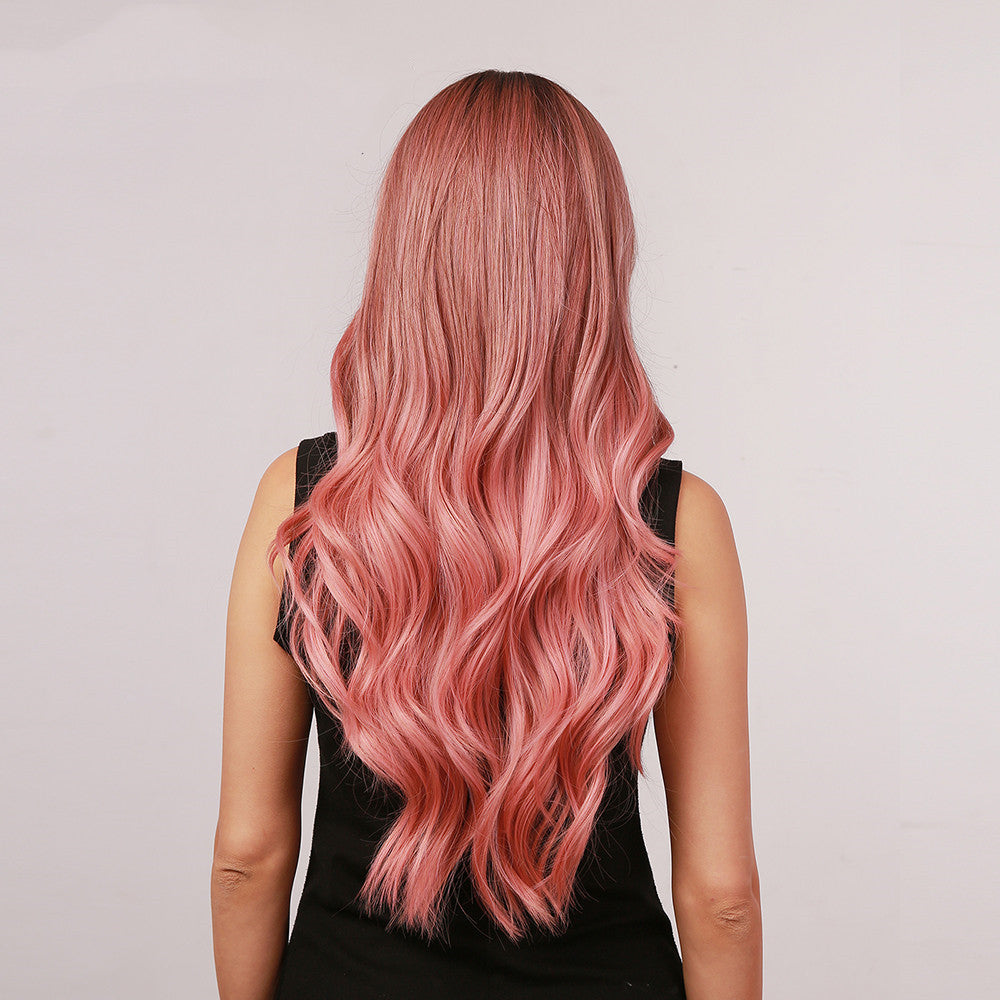 Long Curly Synthetic Wig for Ladies with Pink Gradient Color - Natural Look & Comfortable Fit