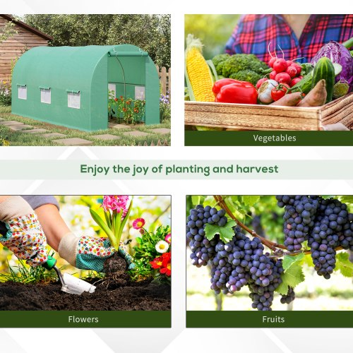 Walk-In Greenhouse 15x6x7 ft with Steel Frame, Ventilation & Door - Garden Plant House