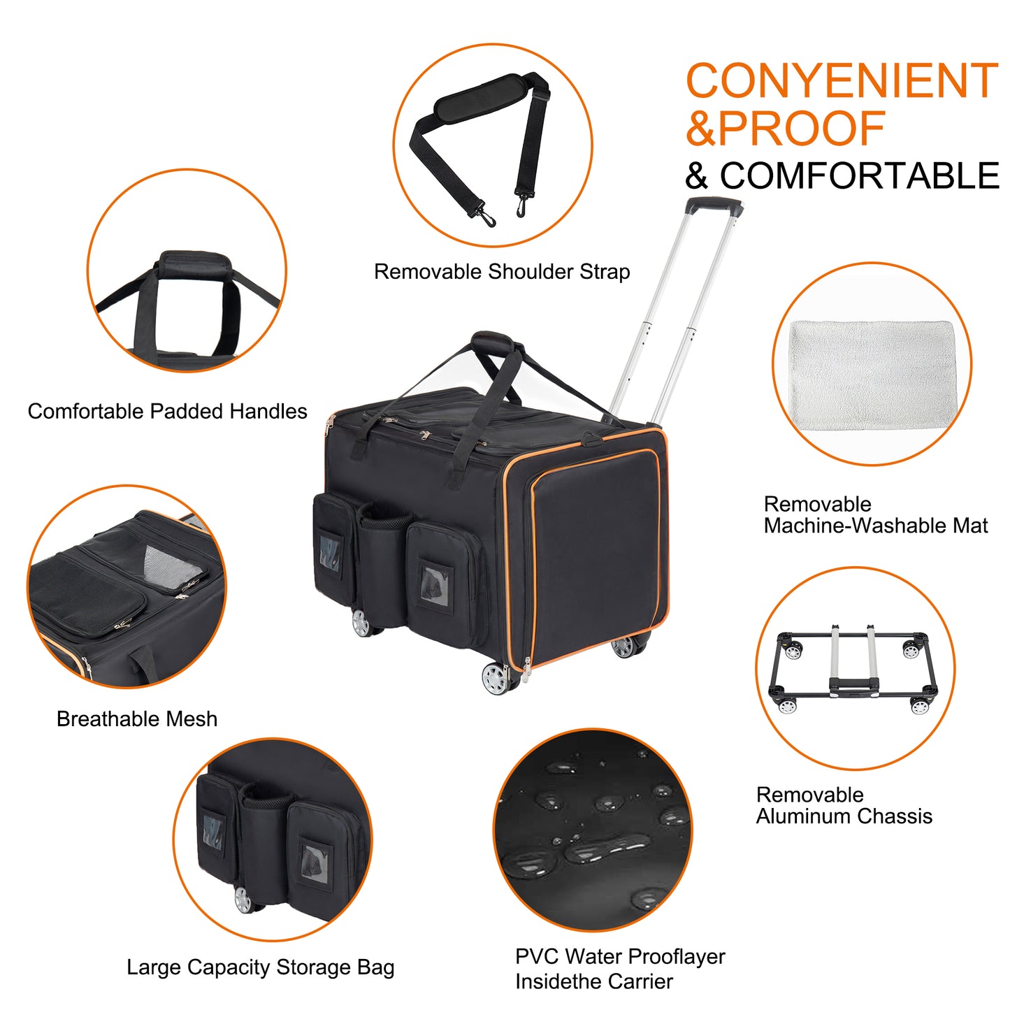 2 In 1 Large Cat Carrier For Cats,Rolling Pet With Wheels,Expandable