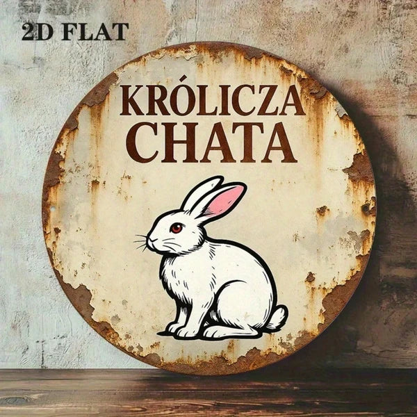 Vintage French Rabbit House Metal Wall Sign - 8-Inch Round