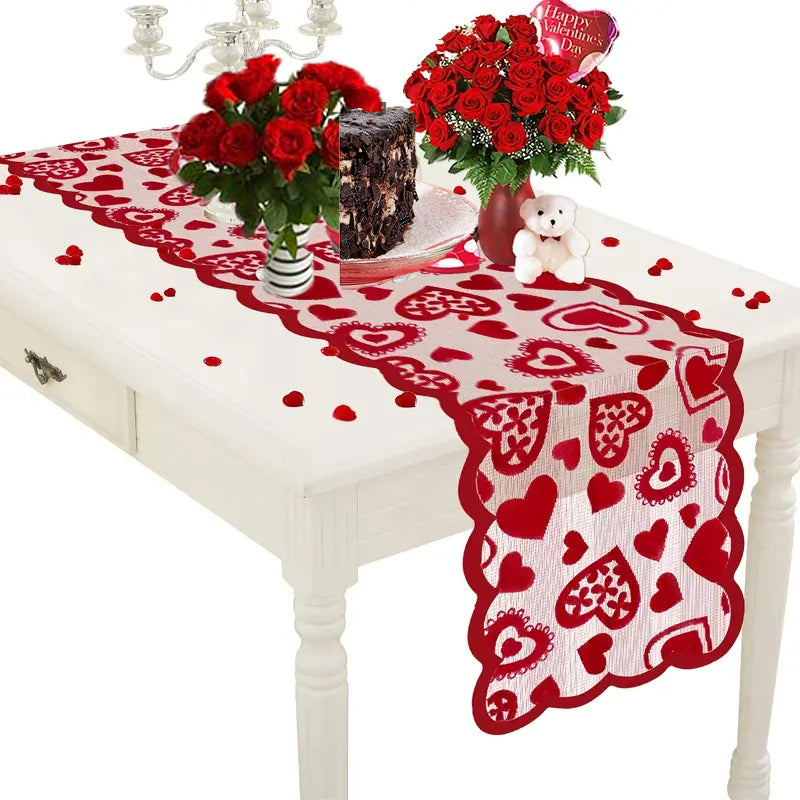 Lace Heart Table Runner - 13 x 72 Inch Valentine's Day Decor