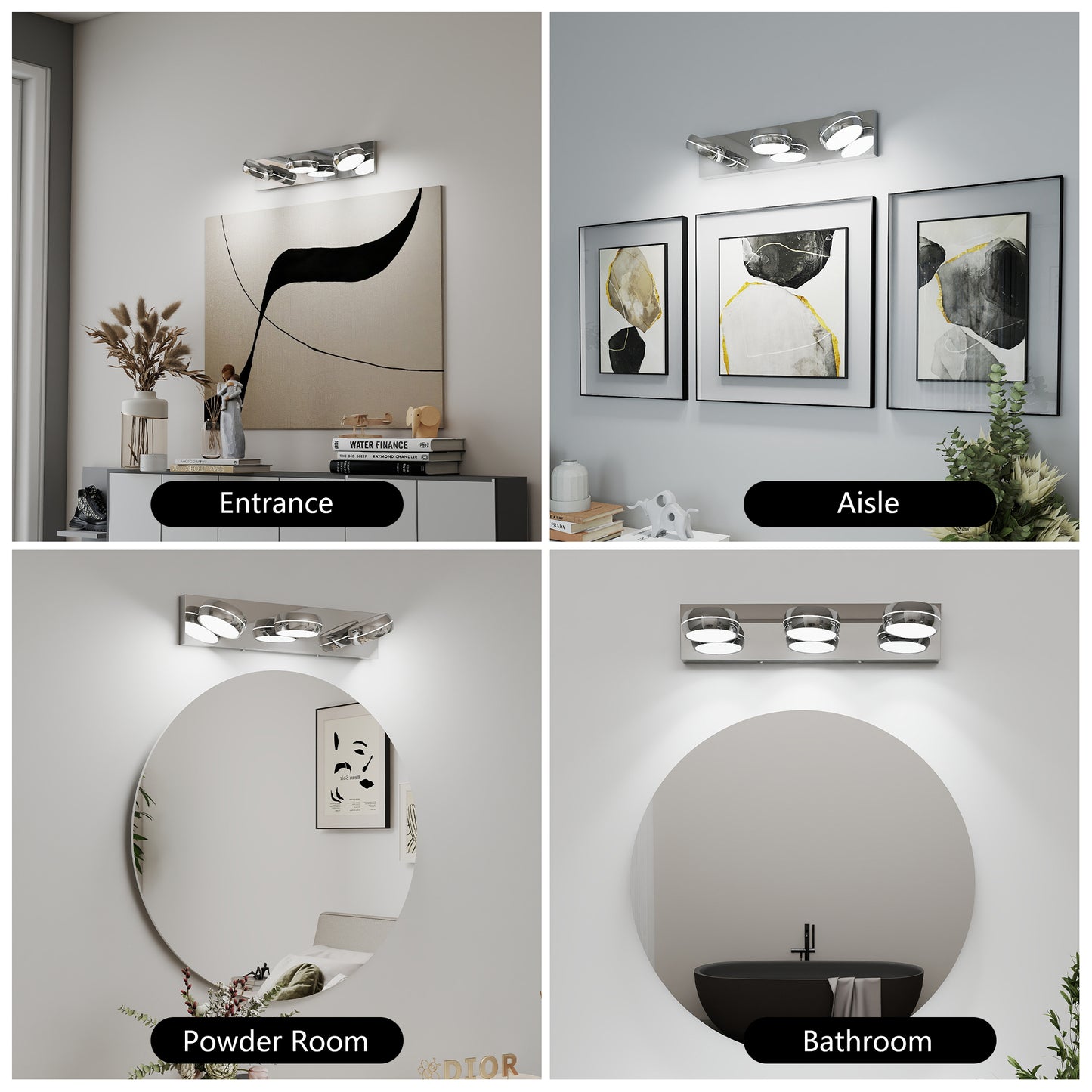 Modern LED Vanity Lights - 20in Chrome Bathroom Fixture