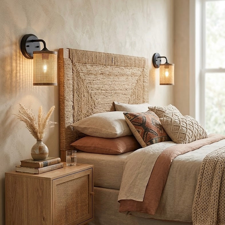 Reef Single Lights Wall Sconce With Natural Rattan Shade Rustic