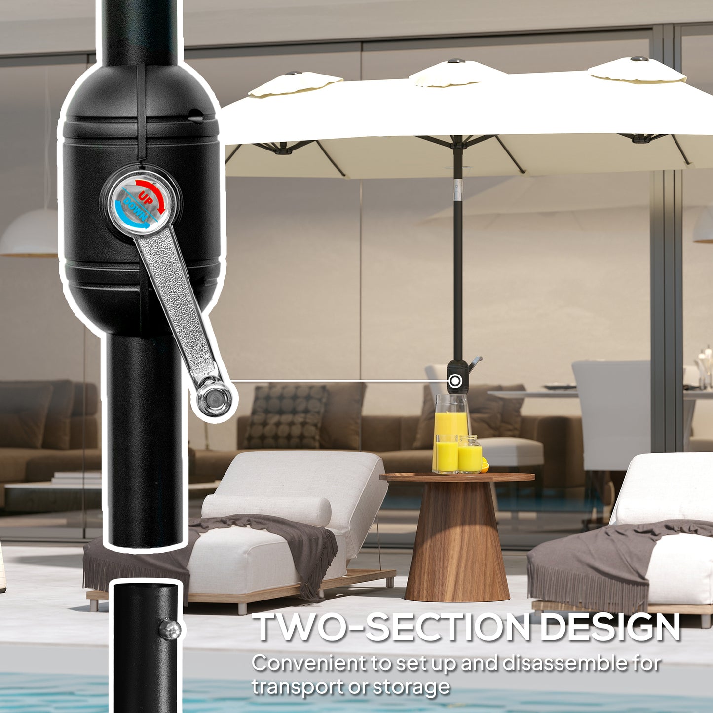 Double-Sided Patio Umbrella - 9.7 ft Outdoor Market Umbrella with Tilt Crank, Air Vents, White