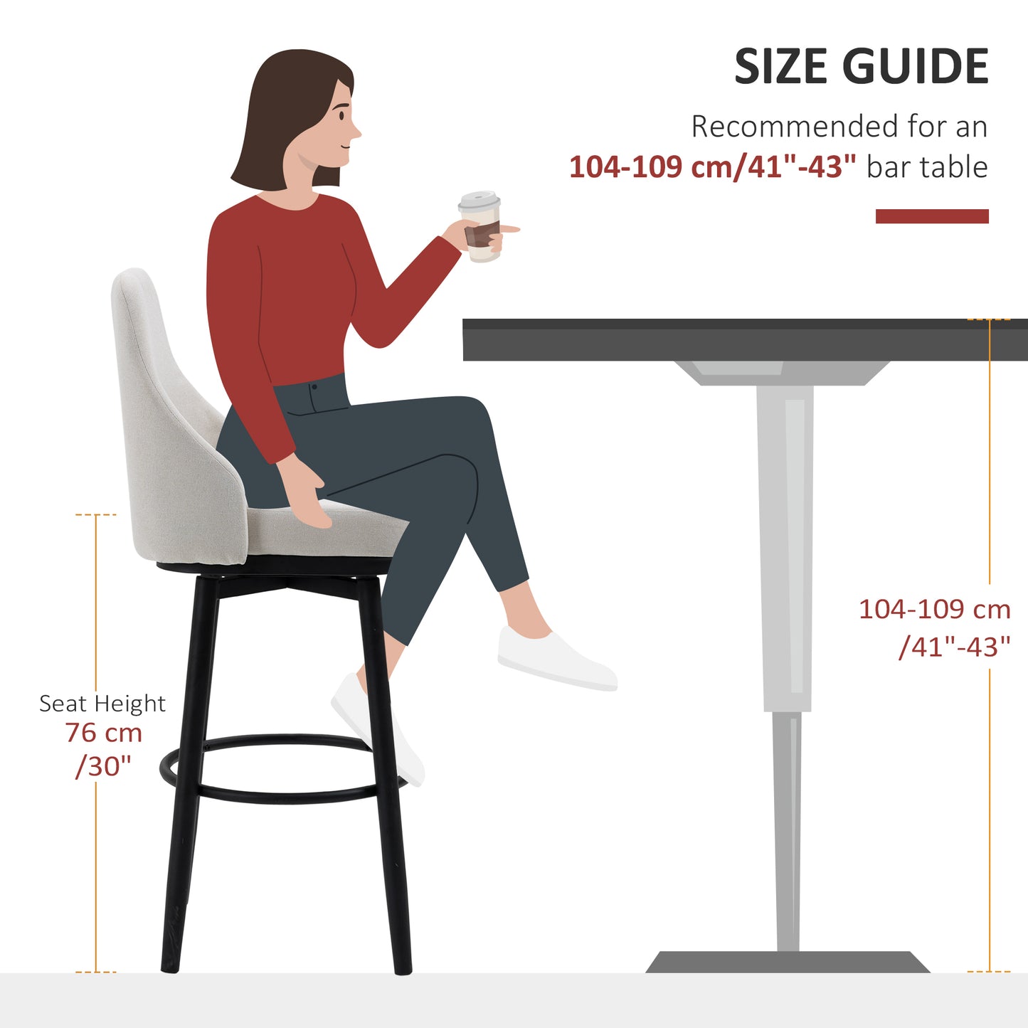 Set of 2 Cream White Bar Height Stools with 360° Swivel
