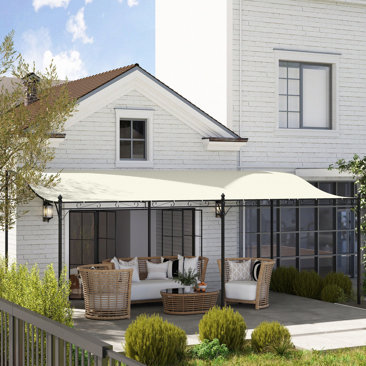 Outdoor Metal Pergola Canopy with Drainage Holes - Cream White