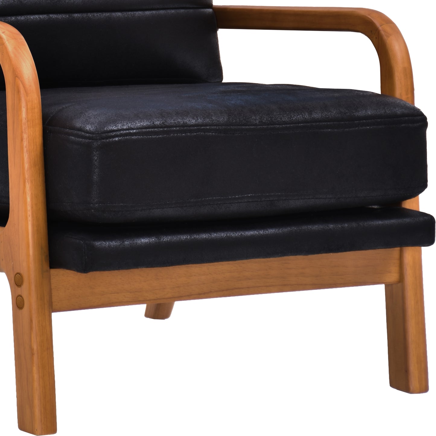 Mid-Century Modern Black Foil Fabric Wood Armchair