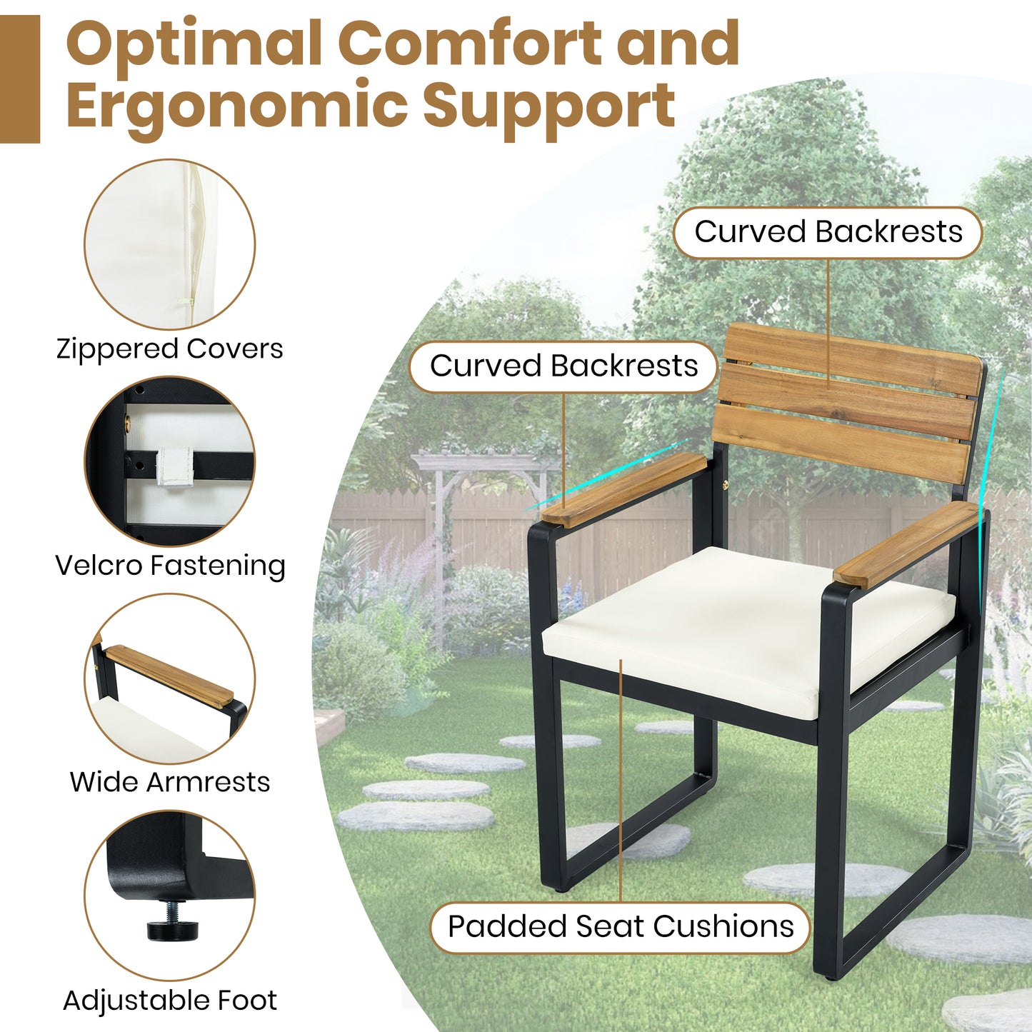 6-Piece Outdoor Dining Set, Acacia Wood, 1 Table With 4 Chairs &