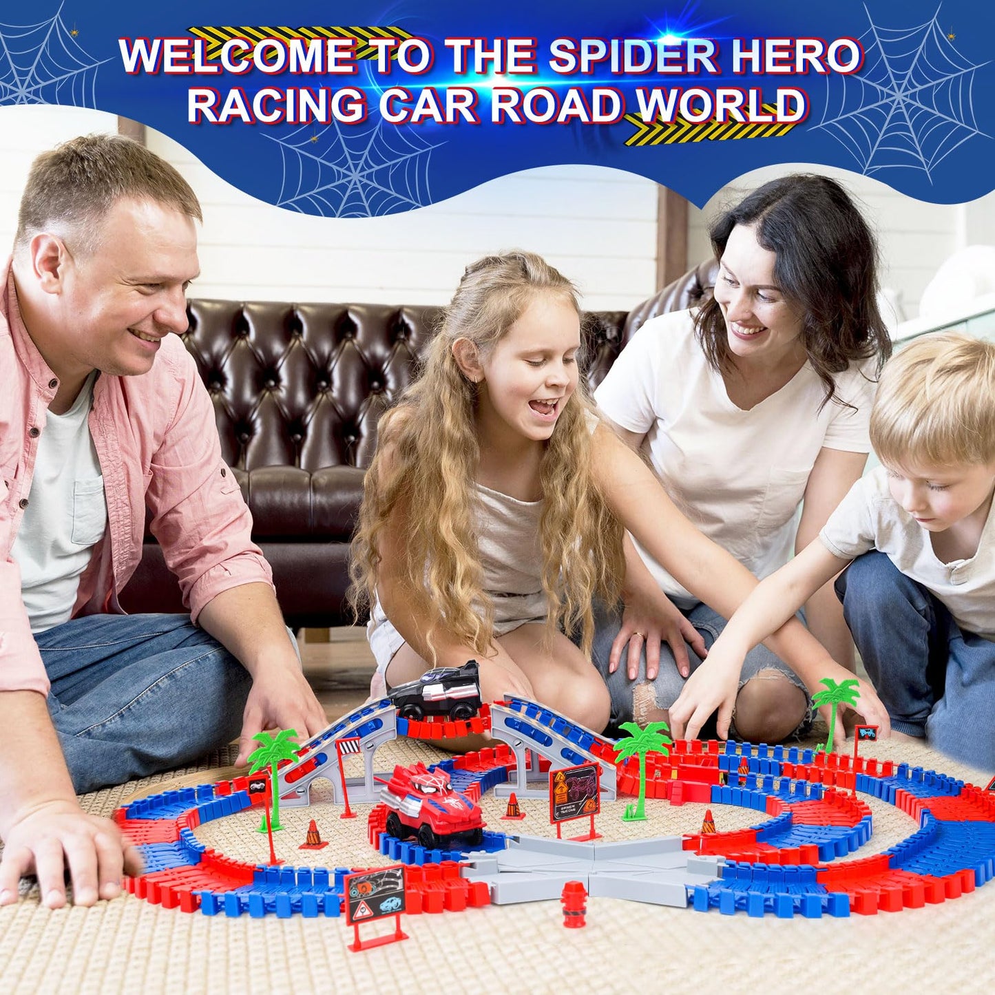 Spider-Themed Flexible Race Track Toy Set with Cars and Accessories - Creative Play