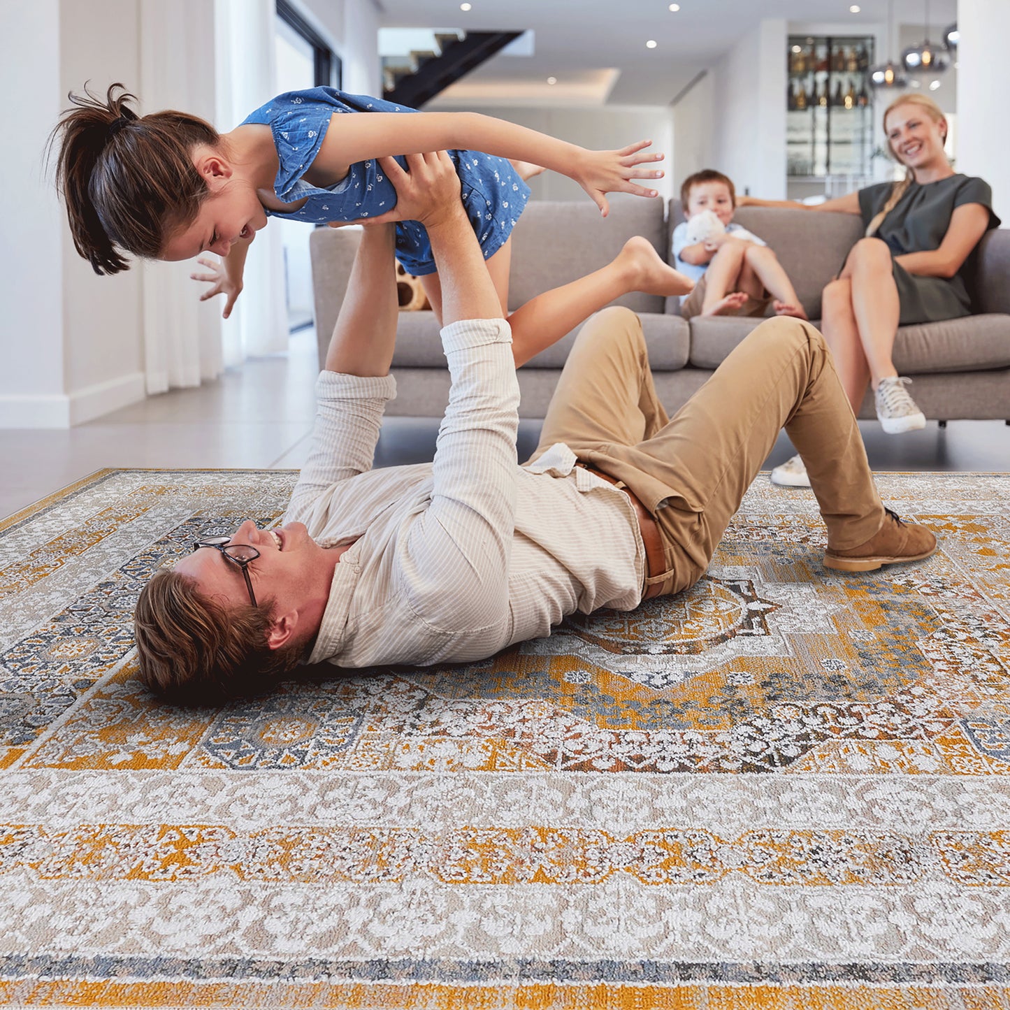 PAYAS 8X10 Cream Ivory Medallion Area Rug