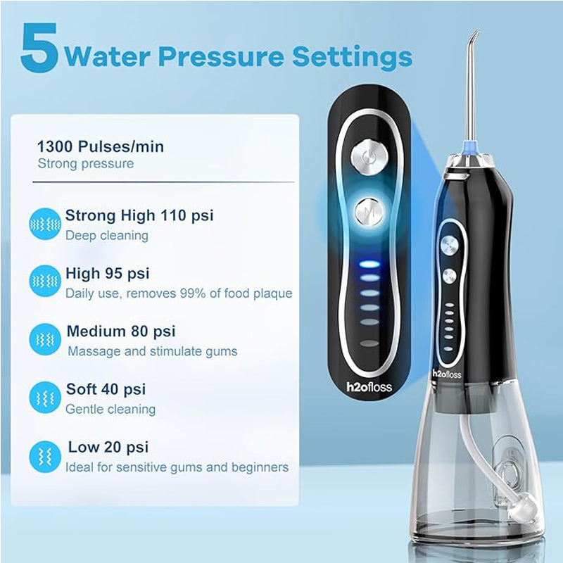 Portable Water Dental Flosser - 5-Mode Cordless Oral Irrigator - Black