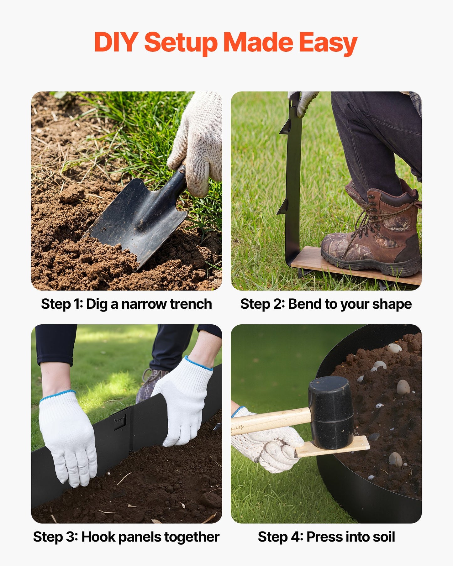 Heavy Duty Galvanized Steel Garden Edging 6-Pack - Easy Install Landscape Border for Flower Beds & Pathways