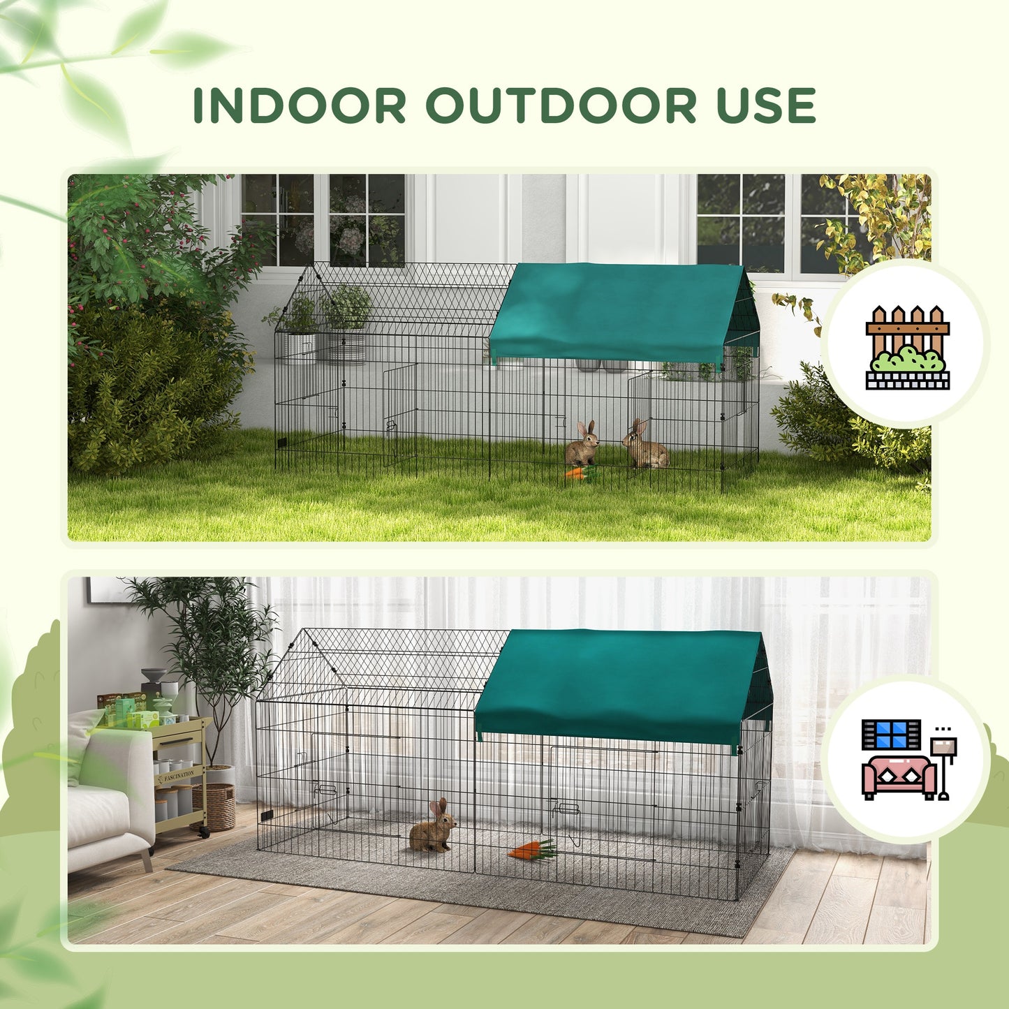 87-Inch Small Animal Playpen with Roof for Rabbits, Chickens, Chinchillas - Indoor & Outdoor Green